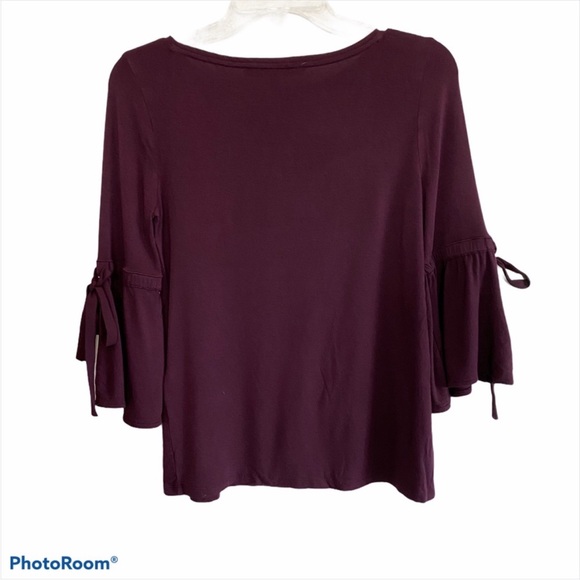 WHBM 3/4th bell sleeves maroon top drawstring details work business wear sz XS - Picture 5 of 9
